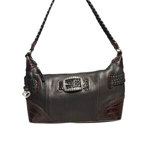 Brighton Black Pebble/Brown Croc Leather Shoulder
Bag Braided Strap